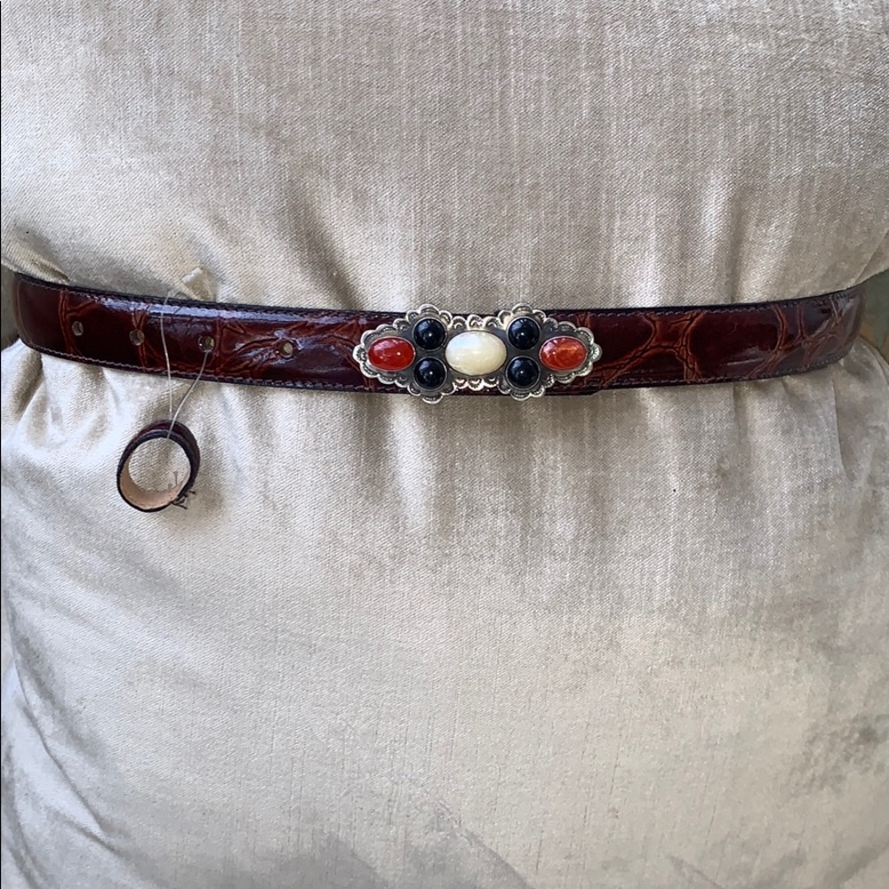LEATHER BELT— SILVER & STONE STUDDED BUCKLE
